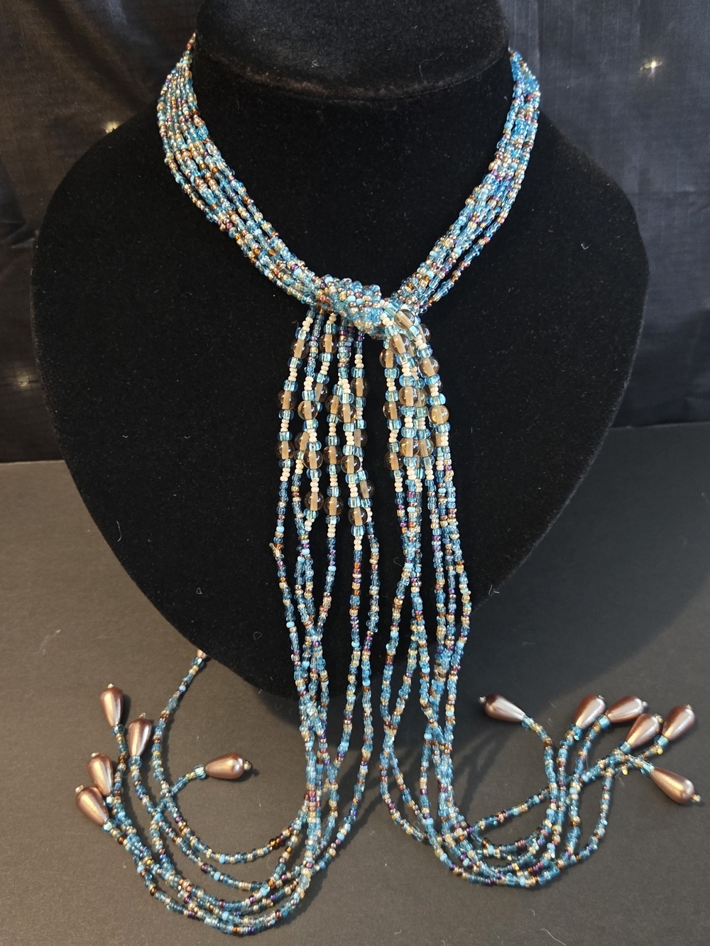 β¨ Handmade Multi-Strand Beaded Necklace Blue & Bronze